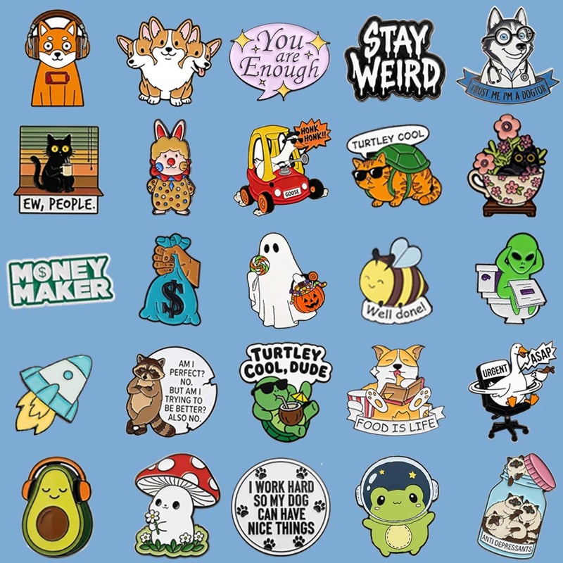 SINCCO 20/40/50 PCS Cute Enamel Pins Bulk, Funny Backpack Pins Aesthetic Lapel Badge Pins Set Assorted Enamel Brooch Pins for Backpacks, Hats, Bags, Landyards - Image 3